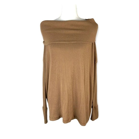 free prople Juicy Long Sleeve Top in Vintage Bronze Tan Split Back Oversized M - Picture 4 of 12